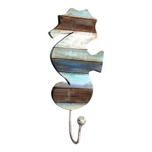 Coastal Seahorse Single Hook Wall Hanger Hand Carved Wood Wall Decor